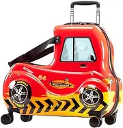 [AO WEI LA OW] Kids Ride-On Travel Luggage Suitcase with Wheels for Toddler Aged 3-12 Years old （Red Car Checked-Large 25-Inch, Red, Check Large 25 Inch, Cartoon