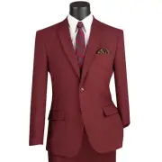 LUCCI Men's Burgundy 2-Button Slim-Fit Poplin Polyester Suit, 34S-52L - NEW