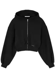 Alexanderwang.t Hooded Cropped Cotton Sweatshirt - Black - S (UK8-10 / S) S (UK8-10 / S)