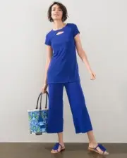 NWT Chico’s Travelers Keyhole Tunic Top Size 2 L (12-14) Seafaring Blue