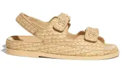 Chanel 21C Beige Raffia Pearl CC Logo Mule Slide Strap Flat Teva Dad Sandal 36.5