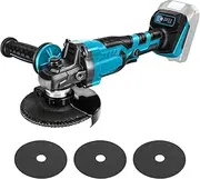 Battery Angle Grinder Compatible with Makita Battery 18 V, Wireless Grinder with Brushless Motor, Disc Protection, 125 mm Diameter, 3 Speed 8000 RPM for Grinding (Without Battery)