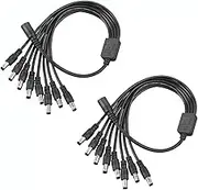 CFSadapte 2pcs DC Power 1 Female to 8 Male 5.5mm x 2.1mm DC Power Supply Splitter Cable Cord, Y Splitter Adapter Wire,8 Way Y-Cable for Security CCTV Parking Camera, LED Strip Light