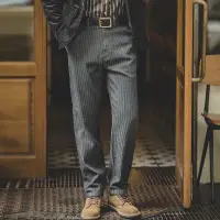 在飛比找蝦皮商城精選優惠-阿美咔嘰秋季男條紋長褲子 馬登工裝 美式復古HBT灰色牛仔褲