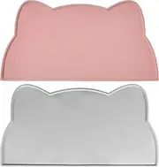 2Pcs Pet Feeding Mat, BetterJonny 24 * 44cm Silicone Cat Food Mat Pink Grey Non-Slip Food Mat Raised Edge Waterproof Dog Water Bowl Tray Cushion