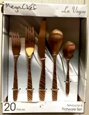 MegaChef La Vague 20 Piece Matte Rose Gold Silverware Utensil Flatware Set for 4