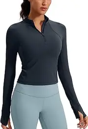 [CRZ YOGA] Women's Butterluxe Long Sleeve Workout Shirts Half Zip Pullover Sweatshirt Athletic Cropped Tops Running Jacket