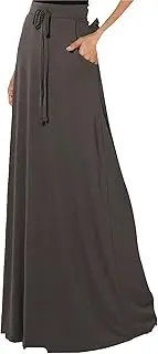 [Generic] Women Casual A Line Maxi Skirts Drawstring Elastic High Waisted Flowy Skirts Lightweight Long Skirts with Pockets