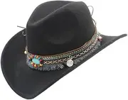 [ZJSCNBE] Women's Hollow Western Cowboy Tassel Belt Elegant Lady Jazz Cowgirl Jazz Toca Sombrero Cap Size 56-58CM