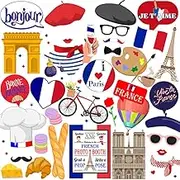 Htabiol French Photo Booth Props - 40pcs France Party Decorations for Paris Themed Events