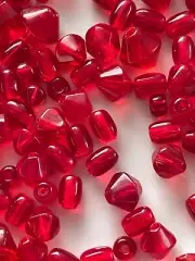 Ruby Red Mixed Lot Beads, 50 grams, Round, Bicone, Faceted & Barrel