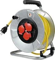 as - Schwabe Metal Cable Reel 40 m K35 AT-N07V3V3-F 3G1.5 Cable 230 V / 16 A, with 3 Red Protective Contact Sockets Including Hinged Lid and Thermal Circuit Breaker, IP44, Made in Germany, Silver,