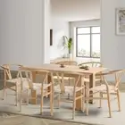 Oikiture 160cm Extendable Dining Table with 6x Hans Wegner Dining Chairs Natural
