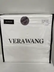 Vera Wang White/White Simple Dot 4~pc SATIN WEAVE QUEEN Sheet Set NWT