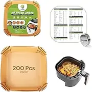 200 Pcs Air Fryer Liners Disposable - Parchment Paper Liners 7.9 inches- Perfect Airfryer Liners for Baking, Cooking, Roasting, and Microwave, With Fridge Magnet and Cooking Time Cheat Sheet