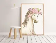 Baby, Girl Nursery Bedroom Wall Art decor Boho Floral Horses bunny Print series