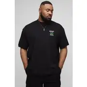 Mens Black Plus Oversized Extended Neck Embroidered Miami Palm Tree T-Shirt