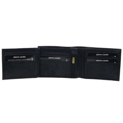 Pierre Cardin Italian Genuine Leather Mens Two Tone Bi Fold Wallet- Black/Midnig