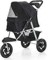 Dog Pram 3 Wheels Pet Gear Pet Stroller for Cats/Dogs Pushchair Carrier, One-Click Folding, Large Wheels, Lightweight Dog Stroller with Water Cup Holder, Loading 25 Kg(Black)