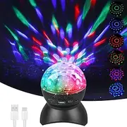 Disco Ball Children's LED Party Lights, 360° Rotation Disco Light, 7 RGB Colours, Music Controlled Disco Light Effects, Disco Ball Lights, USB Type C, DJ Strobe Ball, Stage Lighting Decoration for