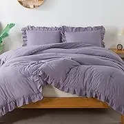Andency Greyish Lavender Purple Full Size Comforter Set, 3 Pieces(1 Ruffle Comforter and 2 Pillowcases) Lightweight Fluffy Bedding Comforter Sets Full Bed, All Season Soft Microfiber Bedding Set