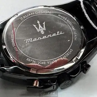 MASERATI手錶, 男錶 46mm 黑圓形精鋼錶殼 黑色三眼, 中三針顯示錶面款 R8873612048