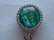 NAUTICAL SEA TURTLE CABOCHON RETRACTABLE HANDMADE BADGE REEL ID BADGE HOLDER