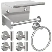 1pcs Toilet Paper Holder with Shelf, 1pcsTowel Ring and 4pcs Towel Hooks, Sta...