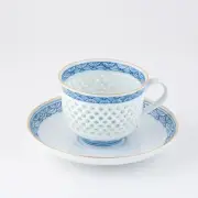 Arita-yaki ware porcelain pottery Coffee cup saucer White Blue Gold made JAPAN