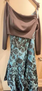 NWT Sherri Hill Two Piece Mermaid Long Blue/Black Floral Formal Dress Women’s 10