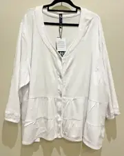 Taking Shape TS 20 White bling sequin ruffle jacket top NWT Plus button up