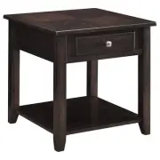 22 in. Walnut Square Wood End Table with Lower Shelf