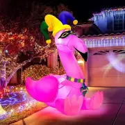 Mardi Gras Flamingo Crown Necklace Airblown Inflatable Decor BlowUp Carnival LED