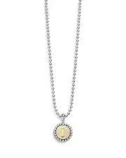 Lagos Sterling Silver and 18K Yellow Gold Signature Caviar Initial Pendant Necklace, 16