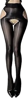 [Oxtxuzdm] Womens Crotch Opening Pantyhose Garter Belt Suspender Sheer Tights High Waist Control Top Stockings Leggings Clubwear
