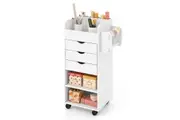 Giantex 3 Drawers Mobile Filing Cabinet Storage Trolley Cart w/Open Shelf White