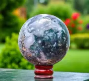 Natural Moss Agate Crystal Sphere 145MM - Aura Healing Metaphysical Gemstone