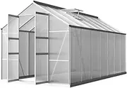 Green Fingers Greenhouse Polycarbonate House Garden Shed Walk-in Gardening Supplies Plant Stand Storage,410 x 250cm Aluminium Frame with Lockable Door, Gutter System and Opening Roof Vents