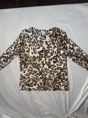 Chico’s Women’s Size 2 Blouse Top 3/4 Sleeve Leopard Print Large