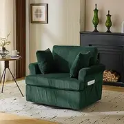 VINGL 39.2" Wide Oversized 360° Swivel Accent Armchair with 2 Pillows, Chair and a Half with Side Pockets and Wide armrest, Single Sofa for Living Room,Bedroom, Reading Room, Corduroy Green