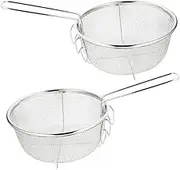 Stainless Steel Colander Strainer 2pcs Fry Basket for Air Fryer Boil Basket Skimmer Wire Mesh Basket Folding Handle Easy to Use