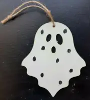 HALLOWEEN GHOST, GLOW IN DARK, HAND PAINTED, HANG DEC, WHOOPS MY SCISSORS SLIPT