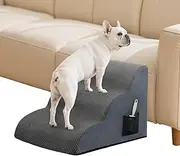 PaWz Dog Stairs Ramp for Small Dog,3 Steps High Density Foam Pet Stairs w/Storage Pocket & Handle,Non-Slip Balanced Pet Stairs Ladder for Cats,for High Sofa Bed Couch for Small & Old Dogs, Injured Pet