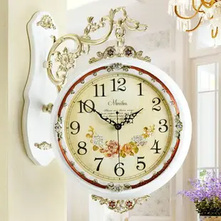 時鐘 新款木質歐式雙面掛鐘 仿古大號客廳靜音兩面鐘表中式輕奢復古時鐘