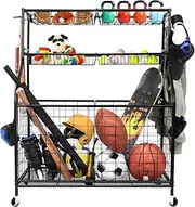 Garage Sports Equipment Organizer Garage Ball Storage Rack for Sports Gear and Toys Outdoor Toy Storage Sports Organizer for Garage Organization with Baskets Hooks and Rolling for Garage School Gym