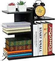 PAG Wood Desktop Bookshelf Assembled Countertop Bookcase Literature Holder Accessories Display Rack Office Supplies Desk Organizer, Black