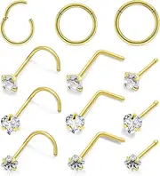 [Hnxnskt] Nose Rings for Women Surgical Steel Nose Piercings Hoop Hypoallergenic Hinged Segment Ring Corkscrew L-shape Nostril Studs CZ Nostril Piercing Jewelry 18G 20G
