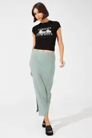Green Supersoft Maxi Skirt Side Split - Size 8, Women's Bodycon Skirt