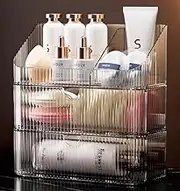 MEAJIO Medicine Cabinet Organizer with 2 Drawers and Tray, Clear Bathroom Cosmetic Storage Container, Stackable Vanity Organizer with Dividers