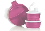 TUPPERWARE BABY FEEDING SET 3 pc PINK FORMULA DISPENSER BOWL w HANDLE SECTIONAL